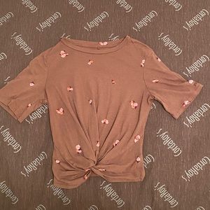 Rusty purple color T-shirt with flowers